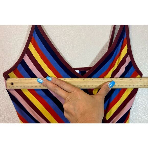 NWOT WAREHOUSE Roller Disco Rainbow Wrap Cami Style Midi Dress Women's 8 - Picture 9 of 10